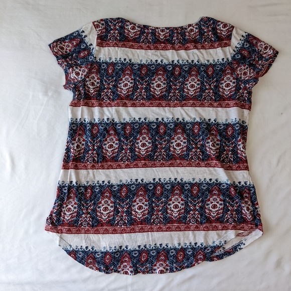Lucky Brand Rounded Hem Printed Boho Tee Shirt Small - Picture 4 of 6